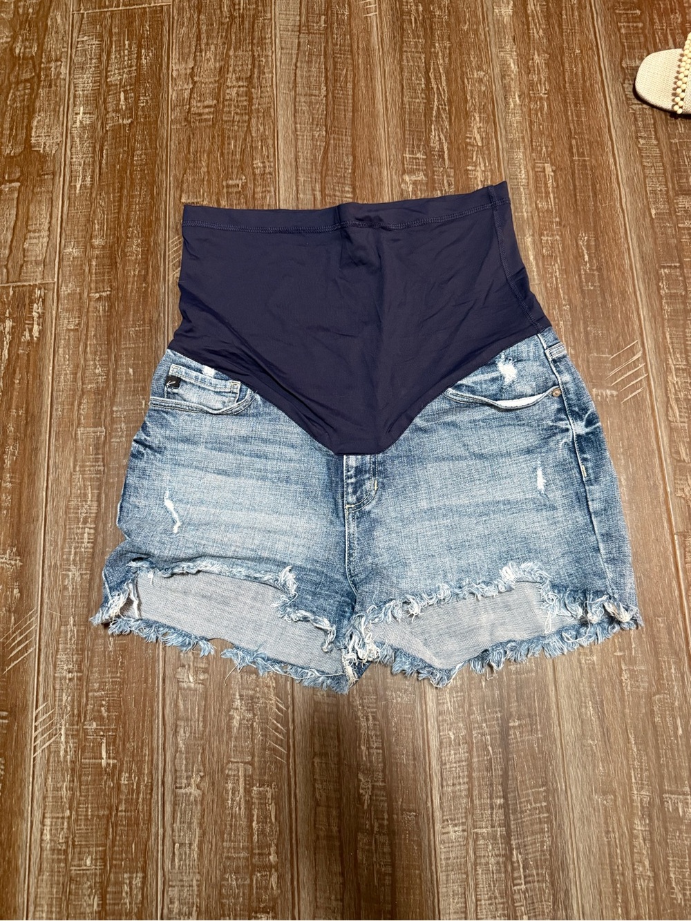 Pinkblush Blue Frayed Hem Maternity Jean Shorts